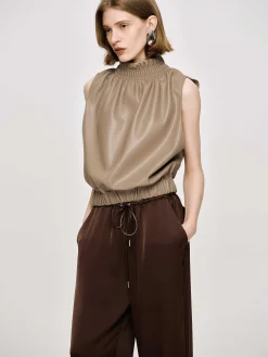 Source Unknown Accessoires-Haut En Cuir Sans Manches, Beige