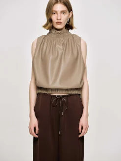Source Unknown Accessoires-Haut En Cuir Sans Manches, Beige