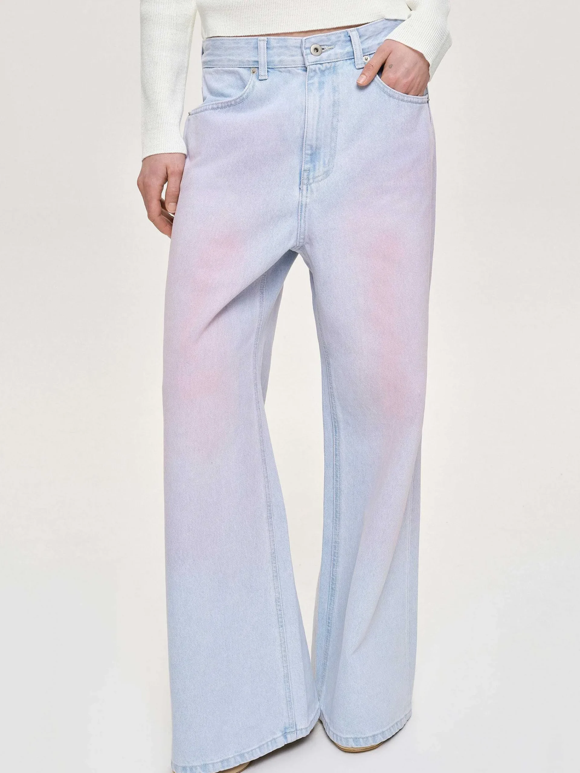 Source Unknown Vêtements-Jean A Jambe Large Peint, Delave Rose