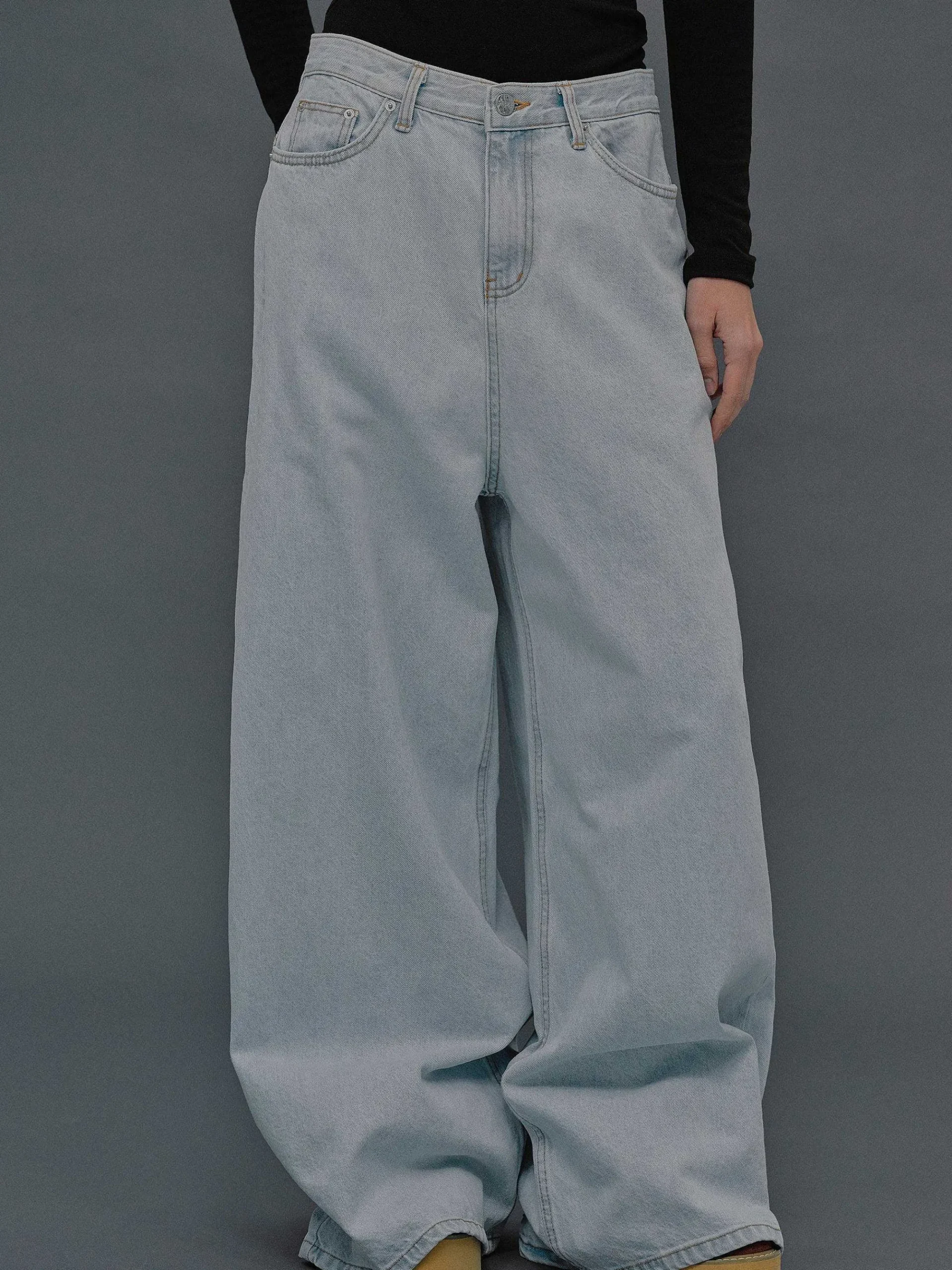 Source Unknown Vêtements-Jean Coupe Oversize, Delavage Bleu Clair