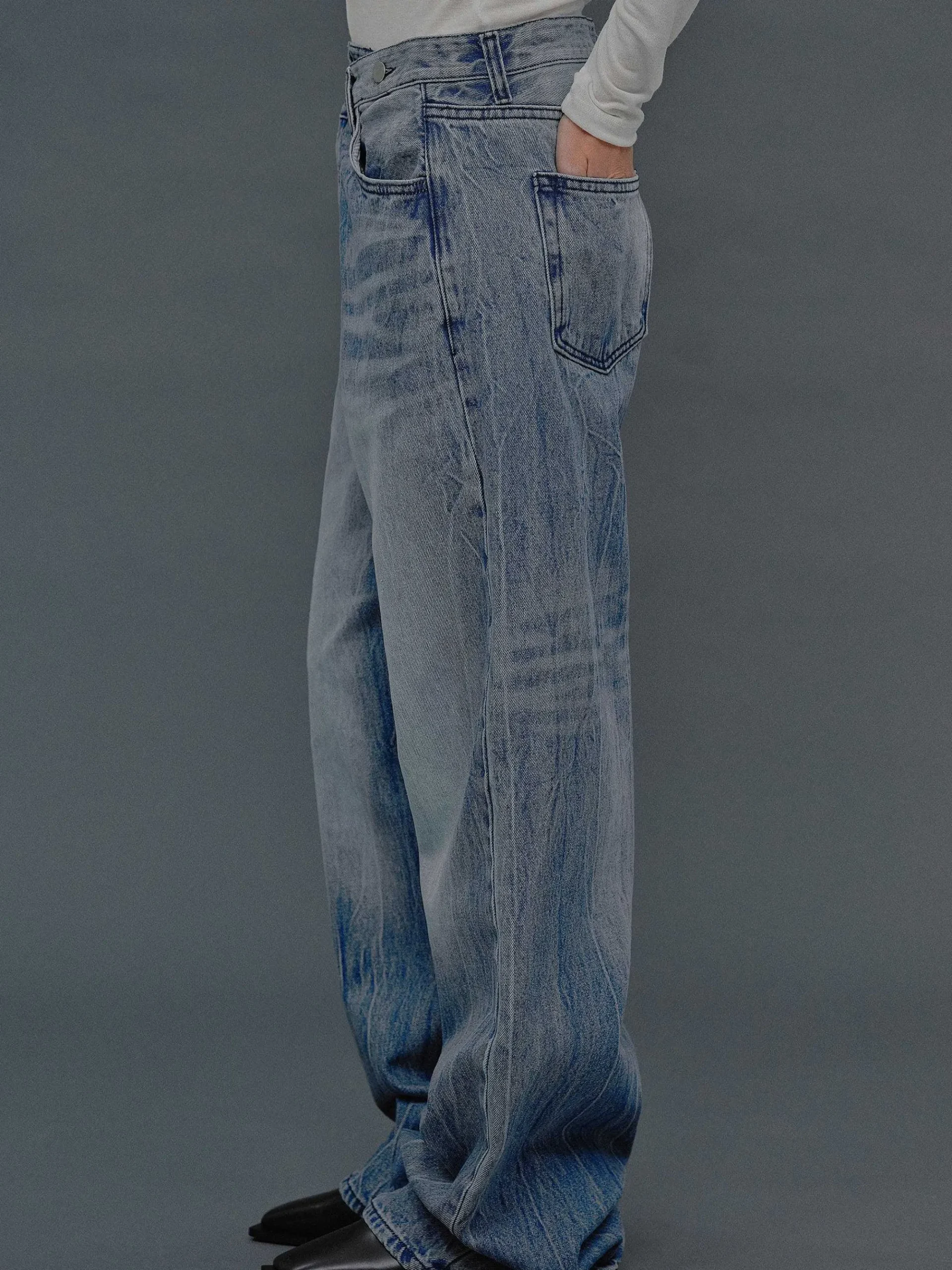 Source Unknown Vêtements-Jean Croise Destructure, Bleu Moyen