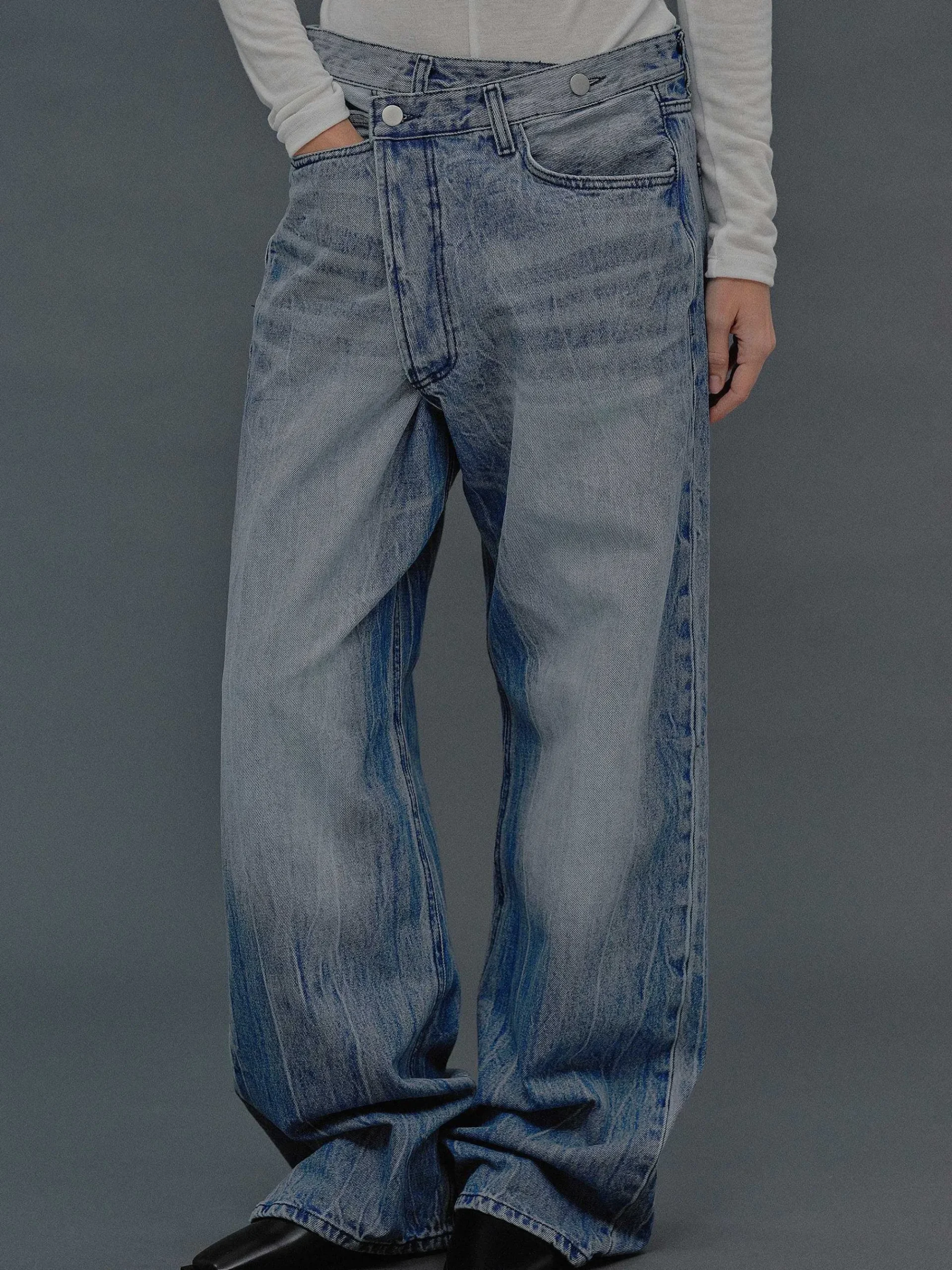 Source Unknown Vêtements-Jean Croise Destructure, Bleu Moyen