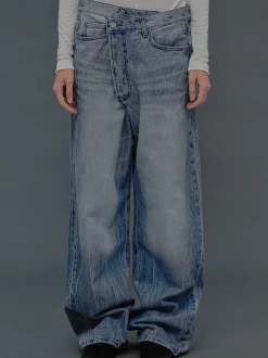 Source Unknown Vêtements-Jean Croise Destructure, Bleu Moyen