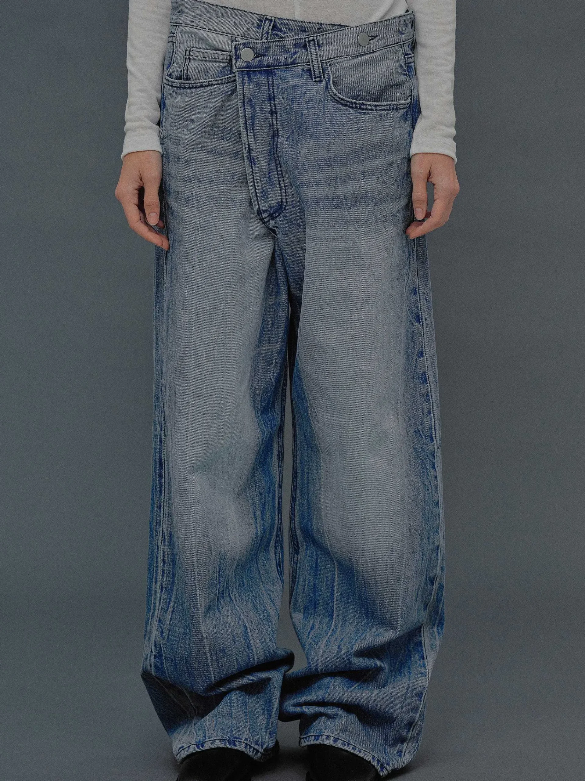 Source Unknown Vêtements-Jean Croise Destructure, Bleu Moyen