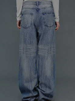 Source Unknown Vêtements-Jean Croise Destructure, Bleu Moyen
