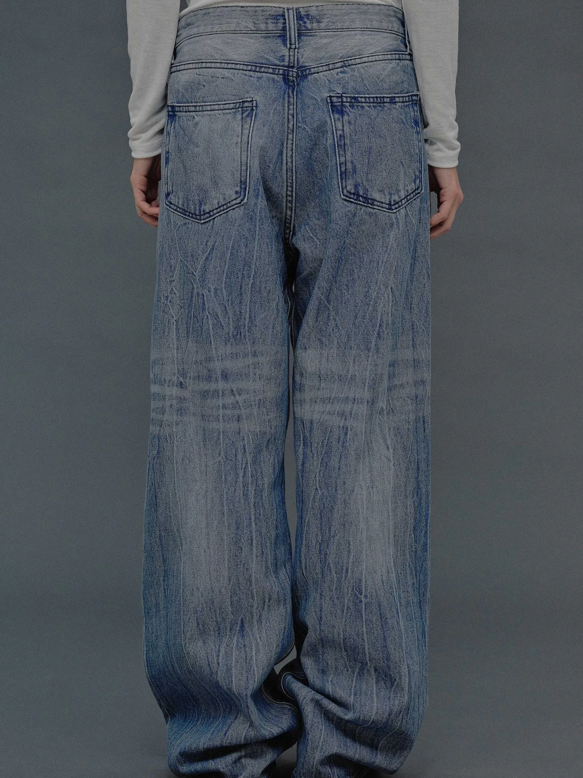 Source Unknown Vêtements-Jean Croise Destructure, Bleu Moyen