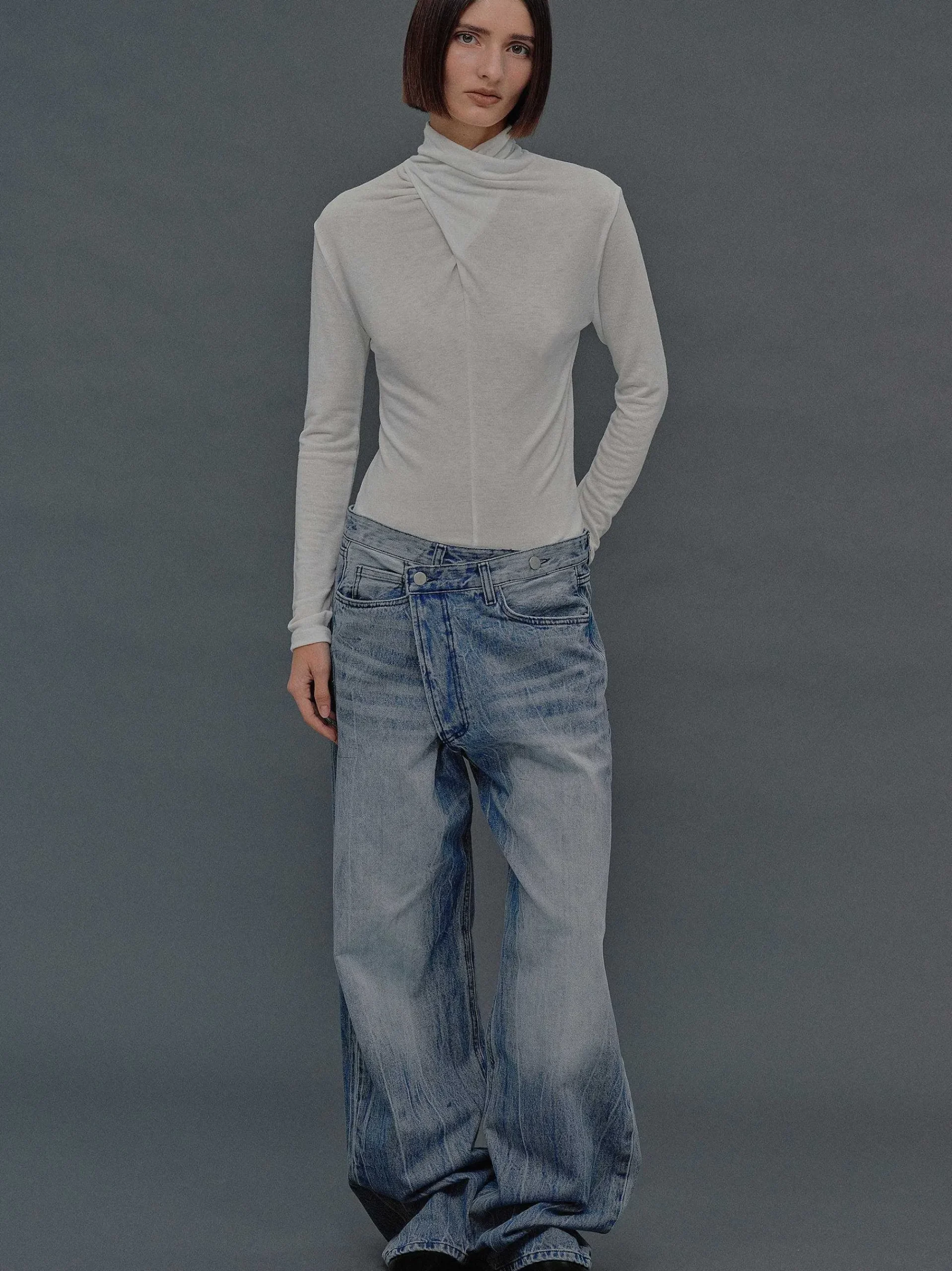 Source Unknown Vêtements-Jean Croise Destructure, Bleu Moyen