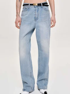 Source Unknown Vêtements-Jean Droit A Panneaux Lateraux, Bleu Clair Delave