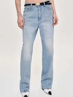 Source Unknown Vêtements-Jean Droit A Panneaux Lateraux, Bleu Clair Delave