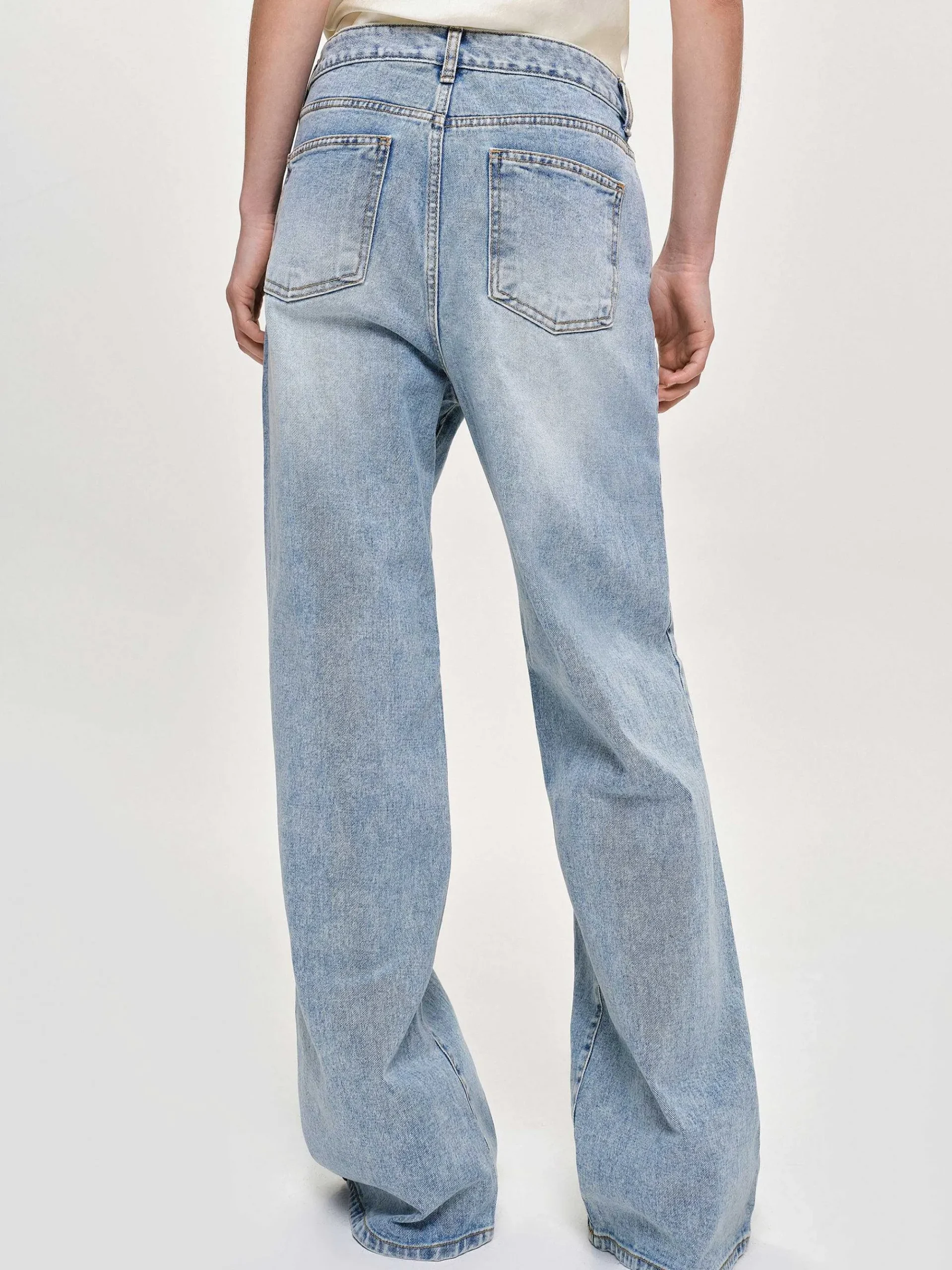 Source Unknown Vêtements-Jean Long A Jambe Droite, Bleu Vintage Clair
