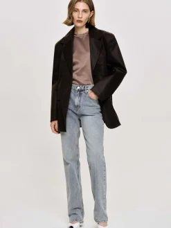 Source Unknown Vêtements-Jean Long Taille Haute, Bleu Cendre