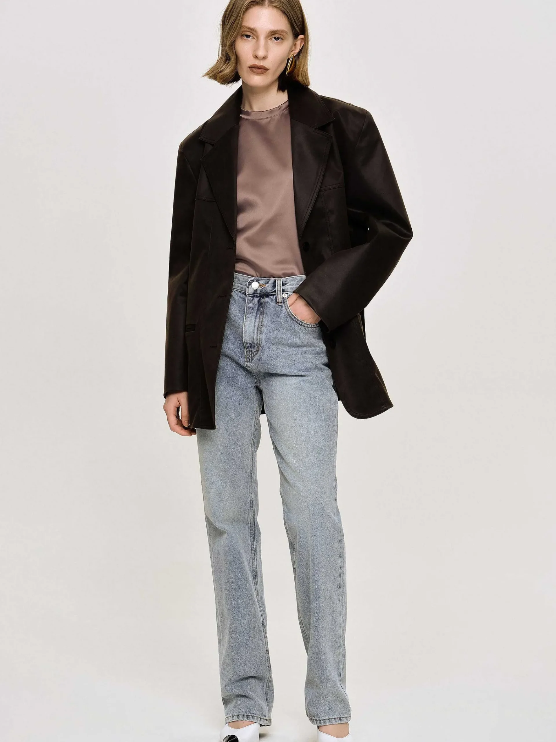 Source Unknown Vêtements-Jean Long Taille Haute, Bleu Cendre