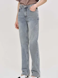 Source Unknown Vêtements-Jean Long Taille Haute, Bleu Cendre
