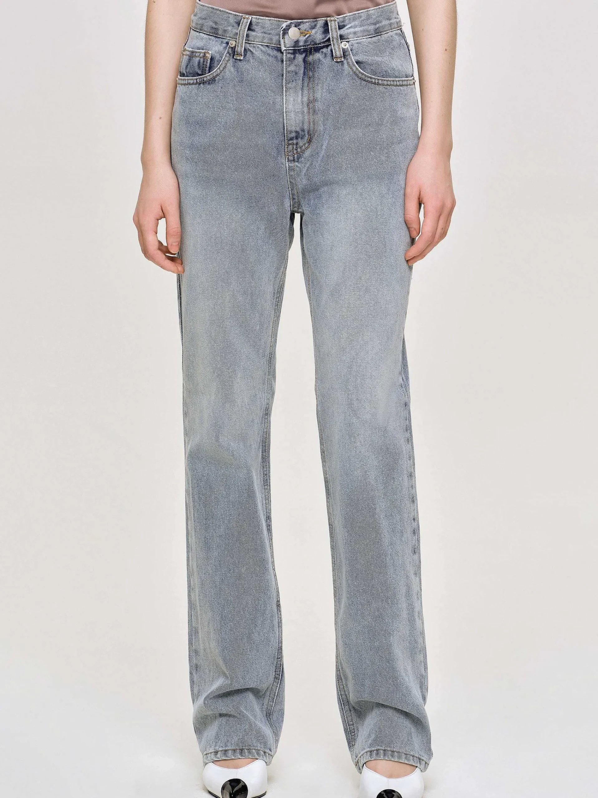 Source Unknown Vêtements-Jean Long Taille Haute, Bleu Cendre