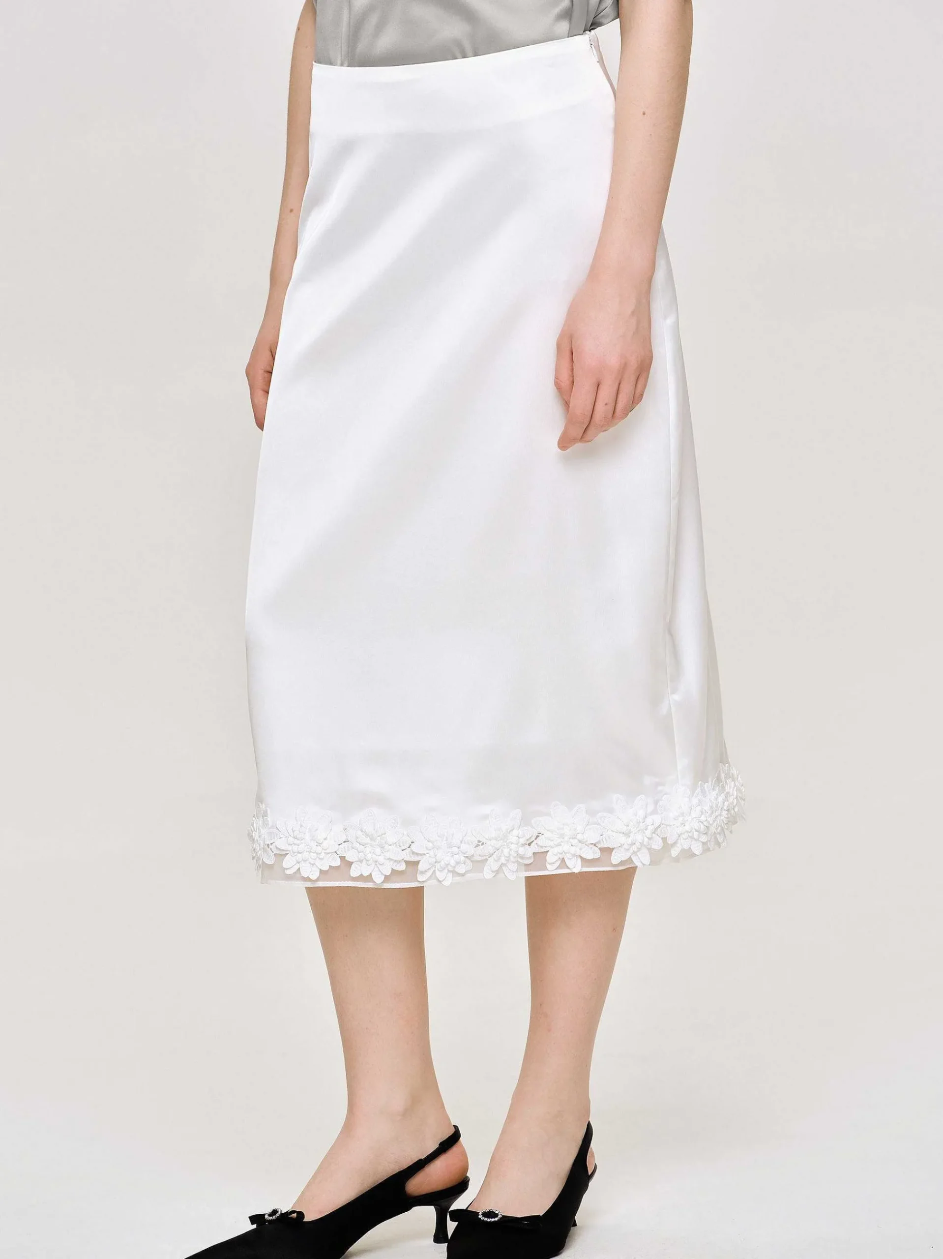 Source Unknown Vêtements-Jupe En Satin Applique, Blanc