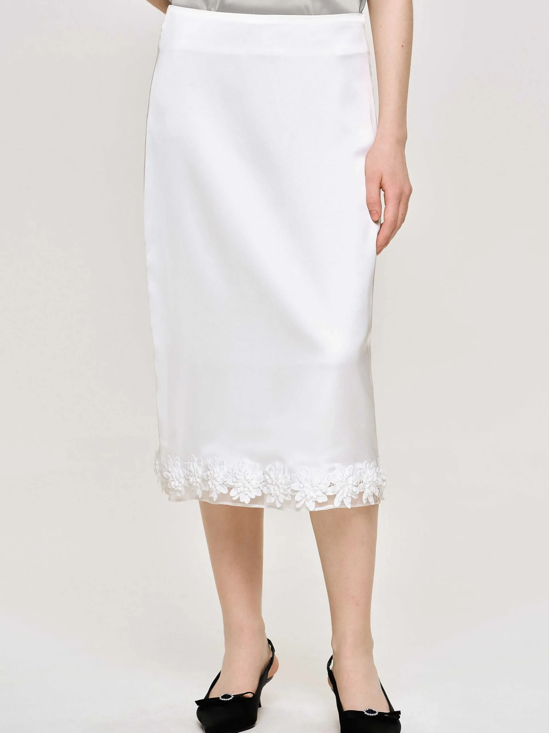 Source Unknown Vêtements-Jupe En Satin Applique, Blanc