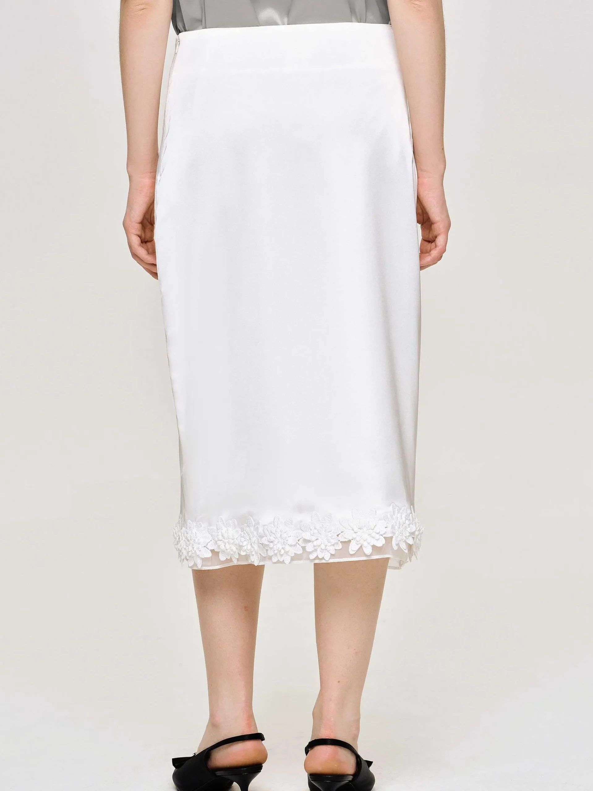 Source Unknown Vêtements-Jupe En Satin Applique, Blanc