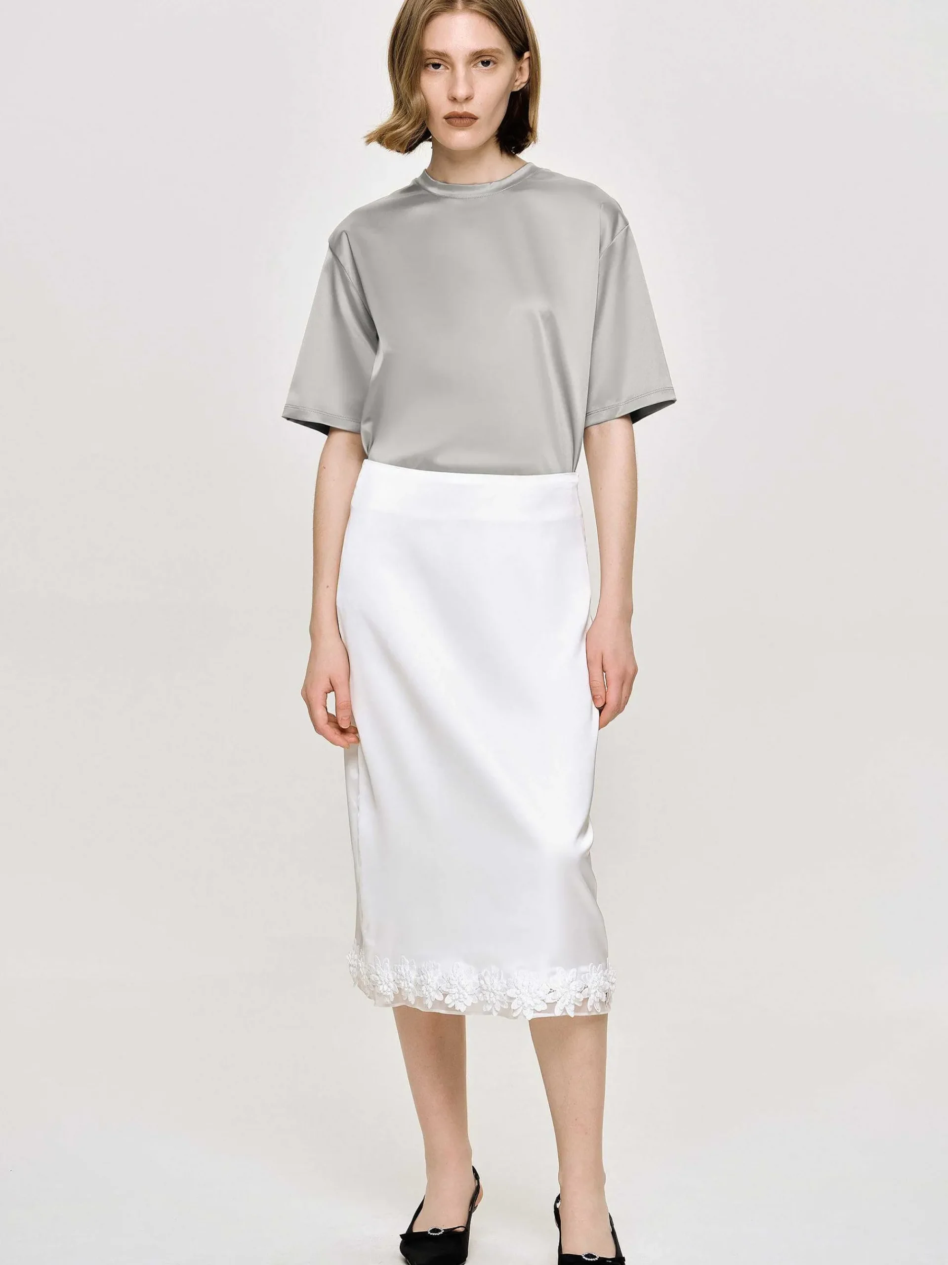 Source Unknown Vêtements-Jupe En Satin Applique, Blanc