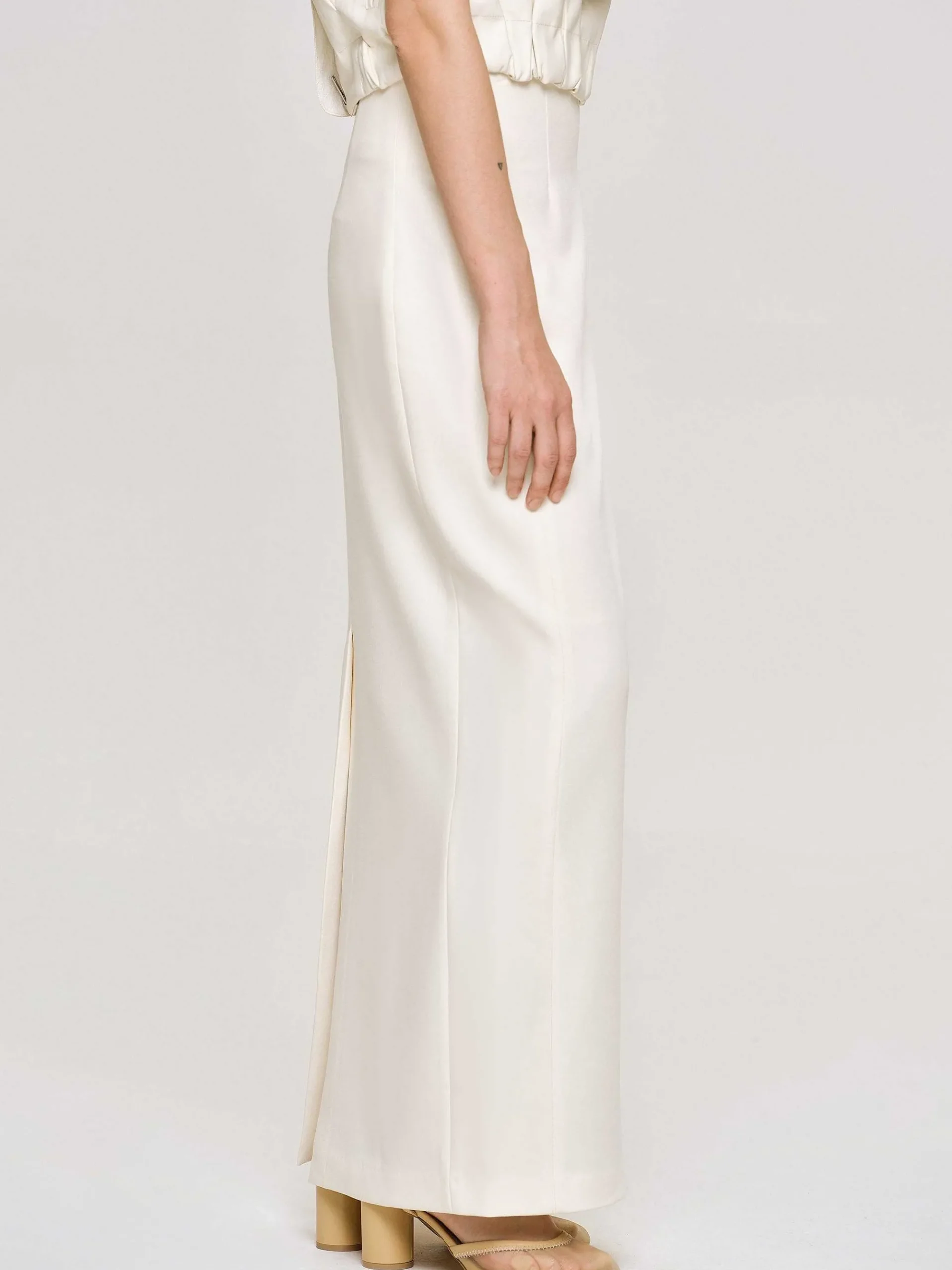 Source Unknown Vêtements-Jupe Fluide Taille Haute, Ivoire