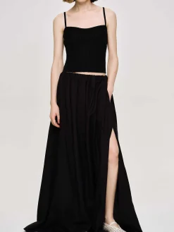 Source Unknown Vêtements-Jupe Longue En Lin Dhanila, Noir