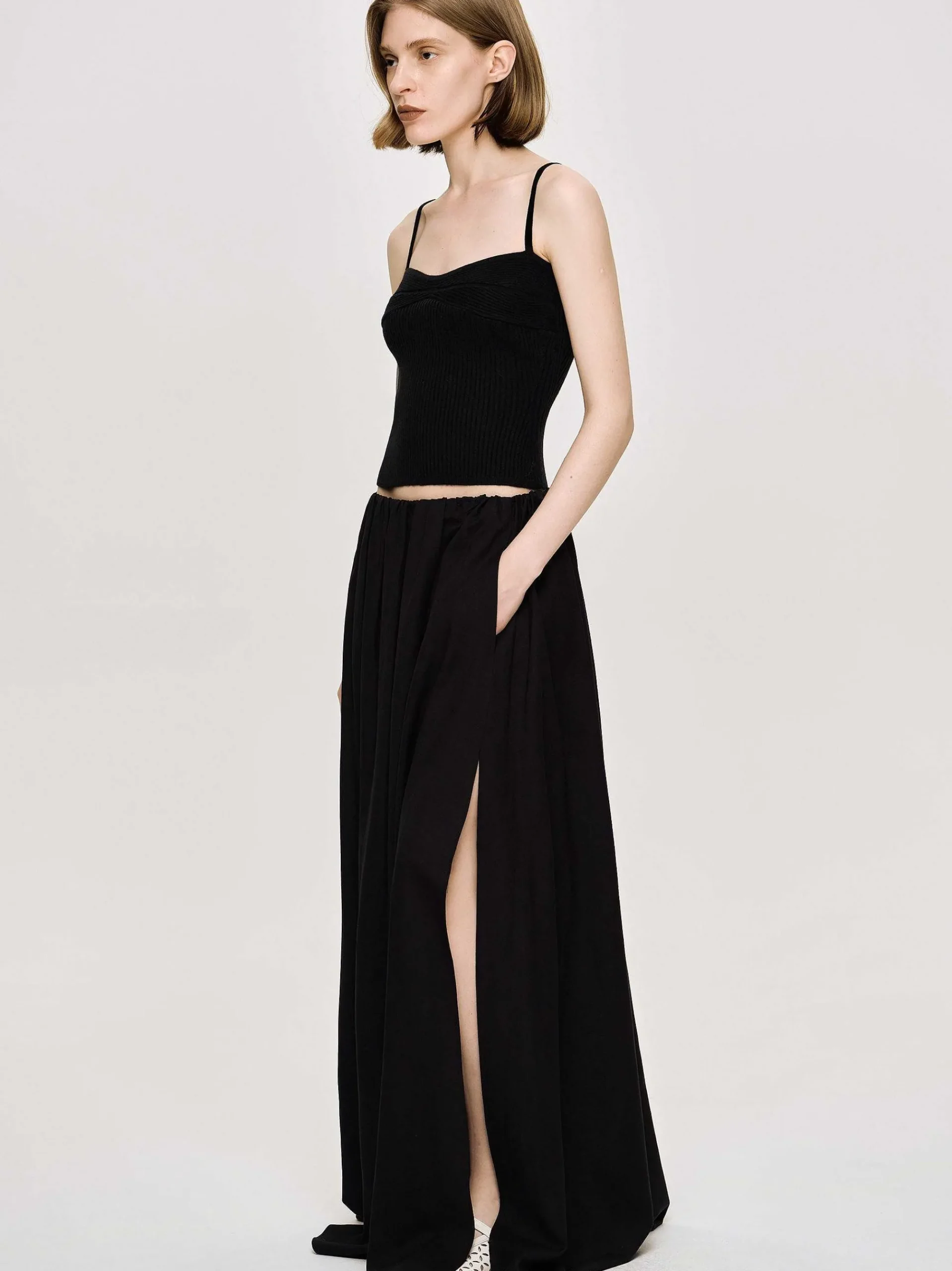 Source Unknown Vêtements-Jupe Longue En Lin Dhanila, Noir