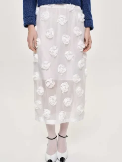 Source Unknown Bas-Jupe Mi-Longue A Appliques Roses, Blanc