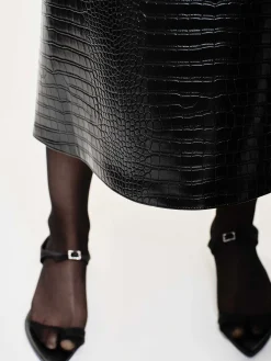 Source Unknown Bas-Jupe Mi-Longue Gaufree Croco, Noir