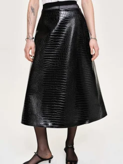 Source Unknown Bas-Jupe Mi-Longue Gaufree Croco, Noir