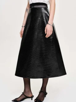 Source Unknown Bas-Jupe Mi-Longue Gaufree Croco, Noir
