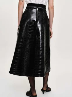 Source Unknown Bas-Jupe Mi-Longue Gaufree Croco, Noir
