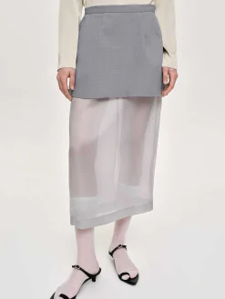Source Unknown Vêtements-Jupe Mi-Longue Transparente, Gris Taupe