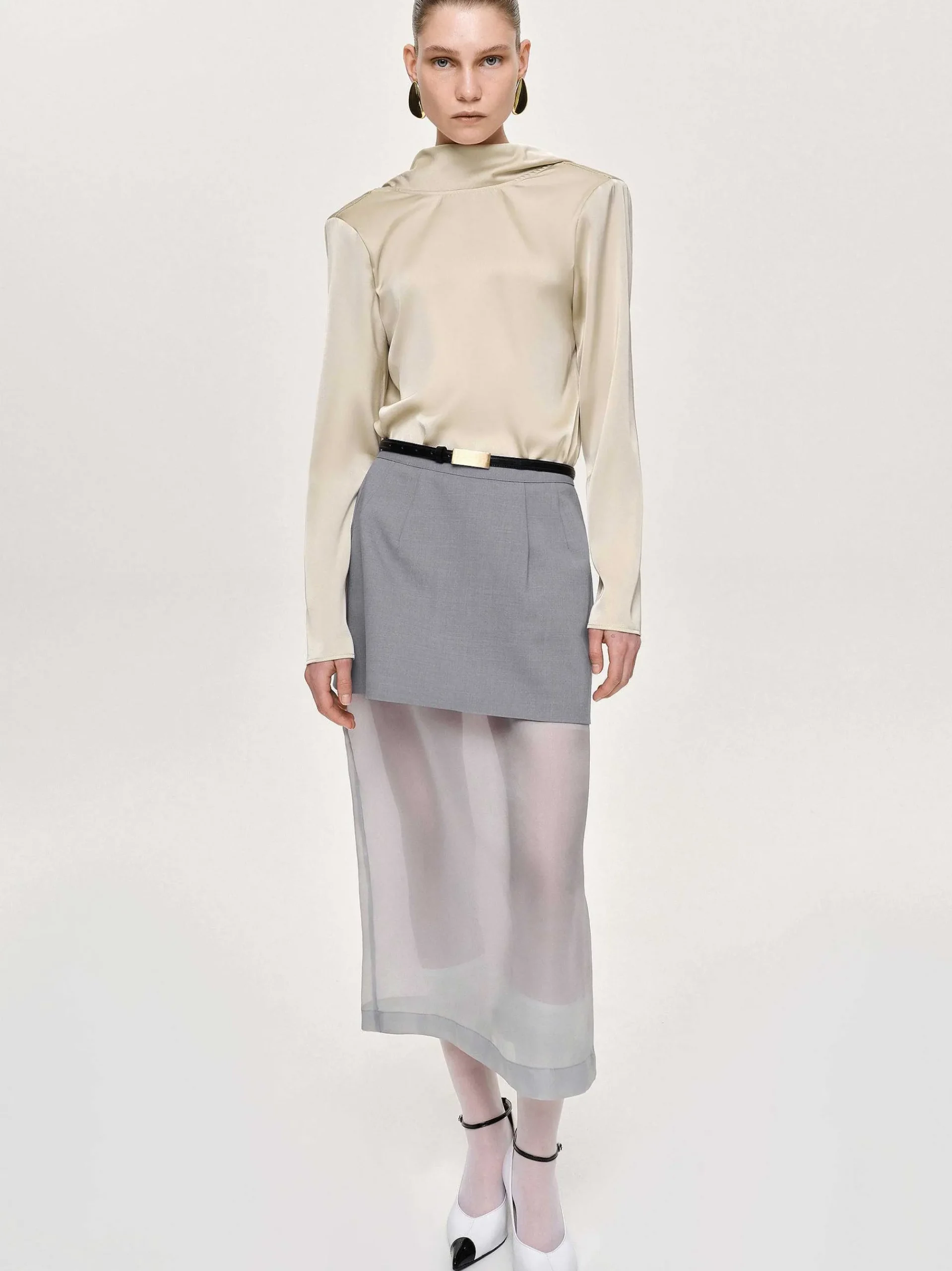 Source Unknown Bas-Jupe Mi-Longue Transparente, Gris Taupe