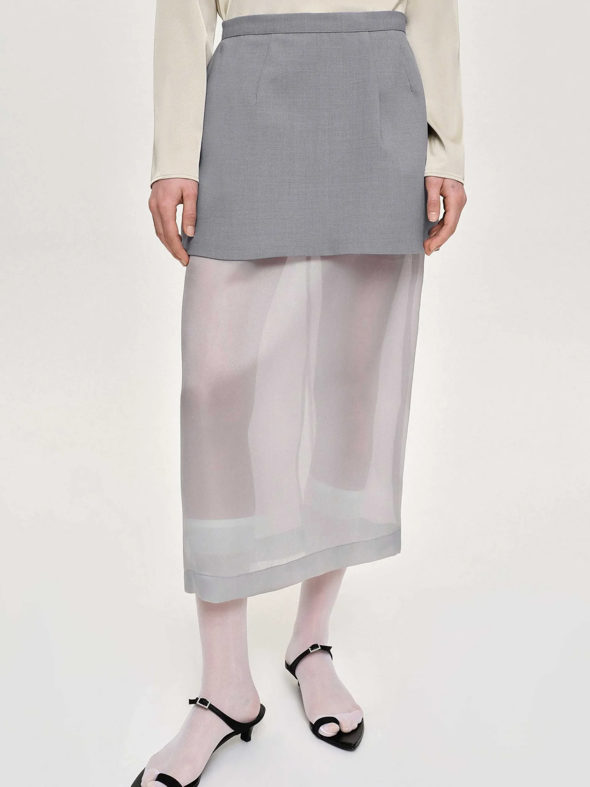 Source Unknown Bas-Jupe Mi-Longue Transparente, Gris Taupe