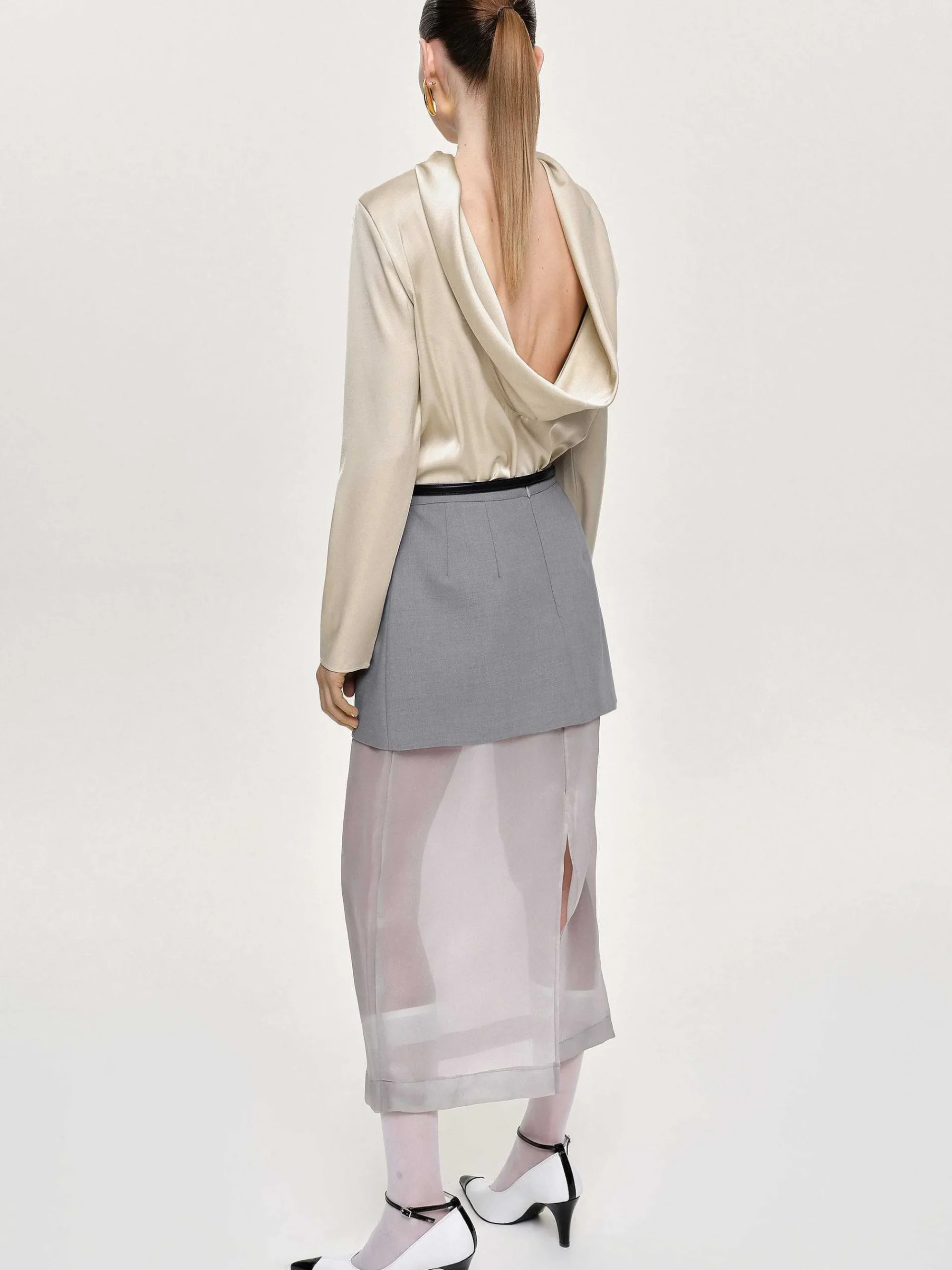 Source Unknown Bas-Jupe Mi-Longue Transparente, Gris Taupe