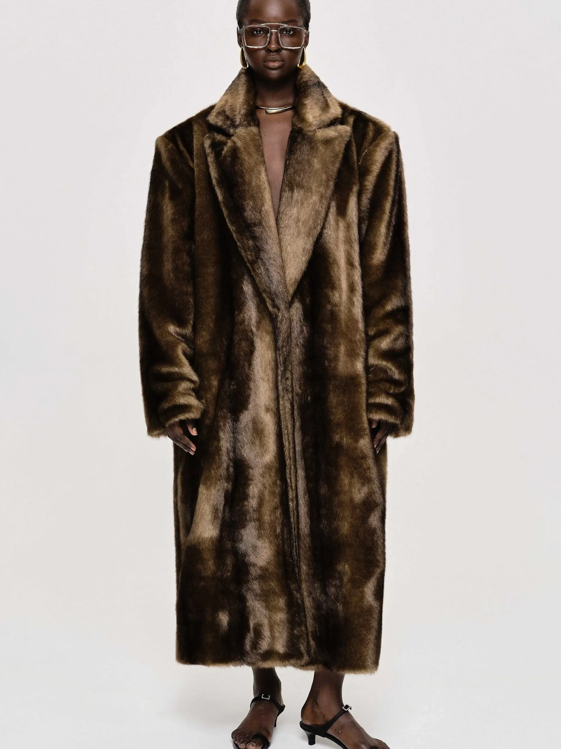 Source Unknown Vêtements D'Exterieur-Manteau Grand-Pere Surdimensionne En Fourrure Wallis, Expresso