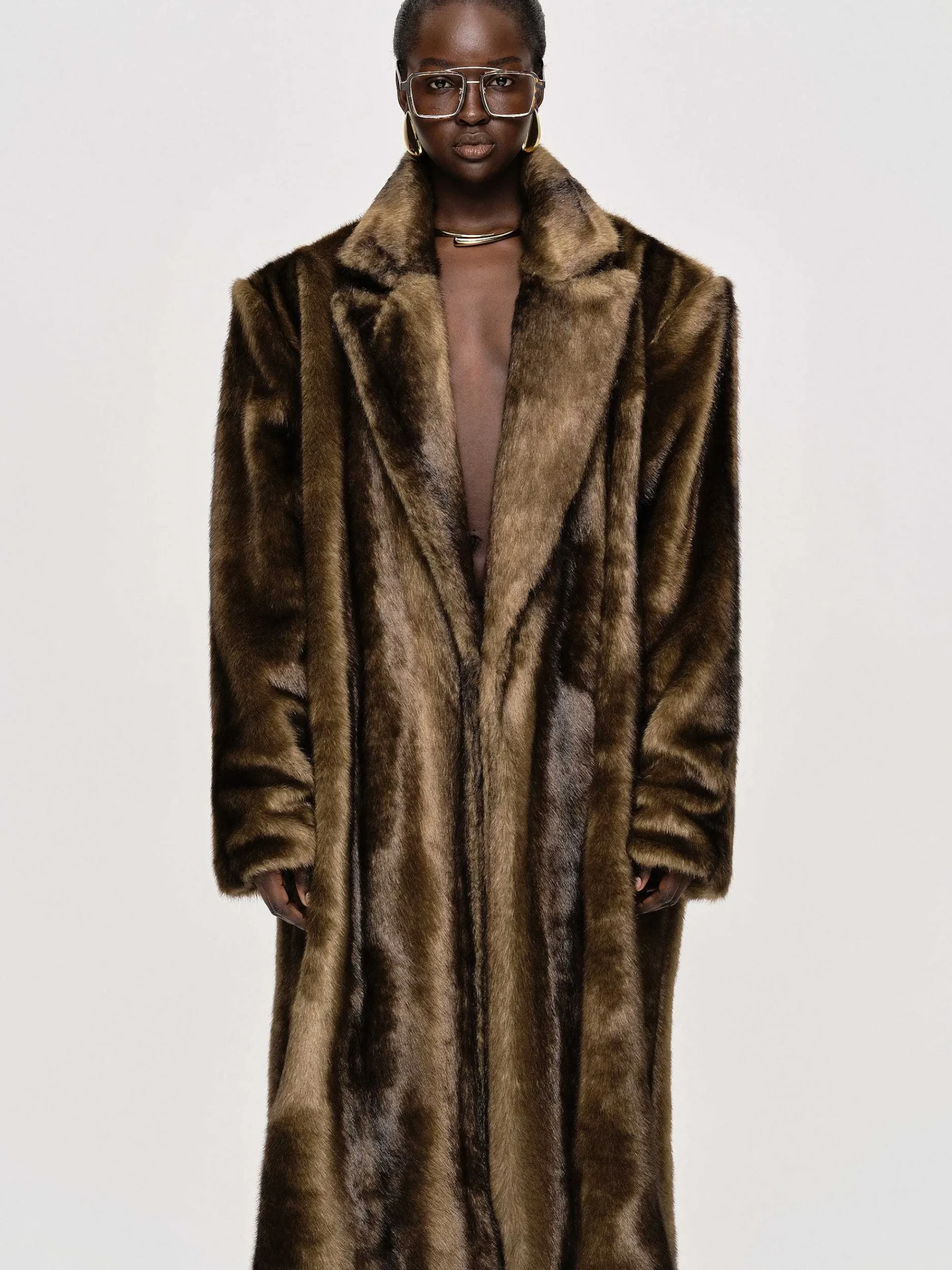 Source Unknown Vêtements D'Exterieur-Manteau Grand-Pere Surdimensionne En Fourrure Wallis, Expresso