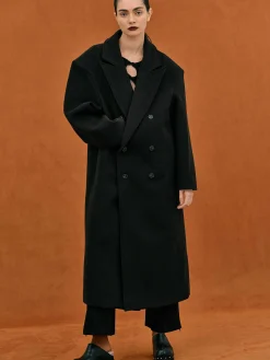 Source Unknown Vêtements D'Exterieur-Manteau Grand-Pere Surdimensionne Wallis, Noir