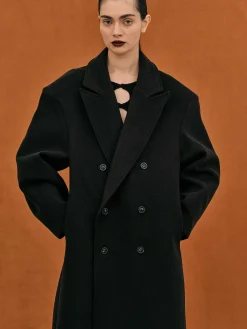 Source Unknown Vêtements D'Exterieur-Manteau Grand-Pere Surdimensionne Wallis, Noir