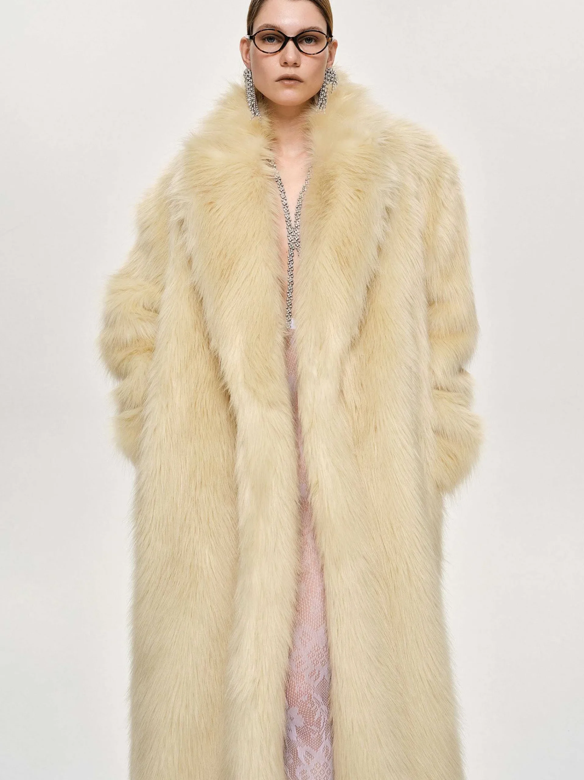Source Unknown Vêtements D'Exterieur-Manteau Grand-Pere Surdimensionne En Fourrure Wallis, Creme Toscane