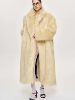 Source Unknown Vêtements D'Exterieur-Manteau Grand-Pere Surdimensionne En Fourrure Wallis, Creme Toscane