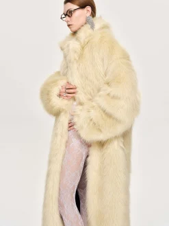 Source Unknown Vêtements D'Exterieur-Manteau Grand-Pere Surdimensionne En Fourrure Wallis, Creme Toscane