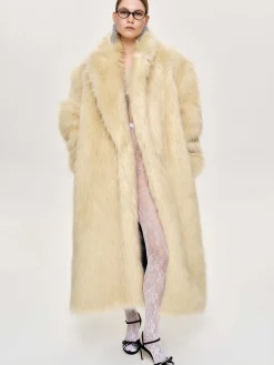 Source Unknown Vêtements-Manteau Grand-Pere Surdimensionne En Fourrure Wallis, Creme Toscane