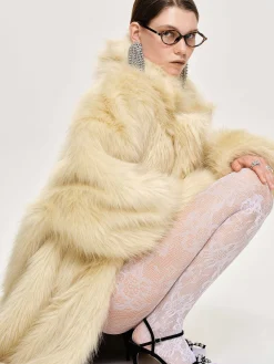 Source Unknown Vêtements-Manteau Grand-Pere Surdimensionne En Fourrure Wallis, Creme Toscane