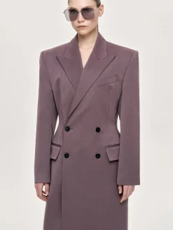 Source Unknown Vêtements D'Exterieur-Manteau Long Sablier Delphina, Gris Mauve