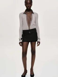 Source Unknown Bas-Mini-Jupe-Short Ceinturee Rioni, Haricot Noir