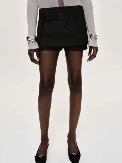 Source Unknown Bas-Mini-Jupe-Short Ceinturee Rioni, Haricot Noir