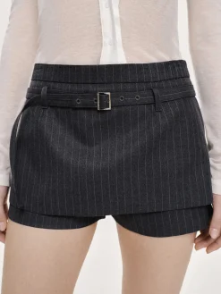 Source Unknown Bas-Mini-Jupe-Short Ceinturee Rioni, Rayures Anthracite