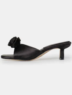 Source Unknown Chaussures Et Sacs-Mules En Satin Avec Appliques Roses, Noir