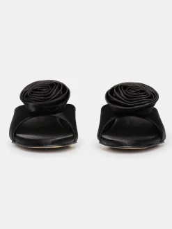 Source Unknown Chaussures Et Sacs-Mules En Satin Avec Appliques Roses, Noir
