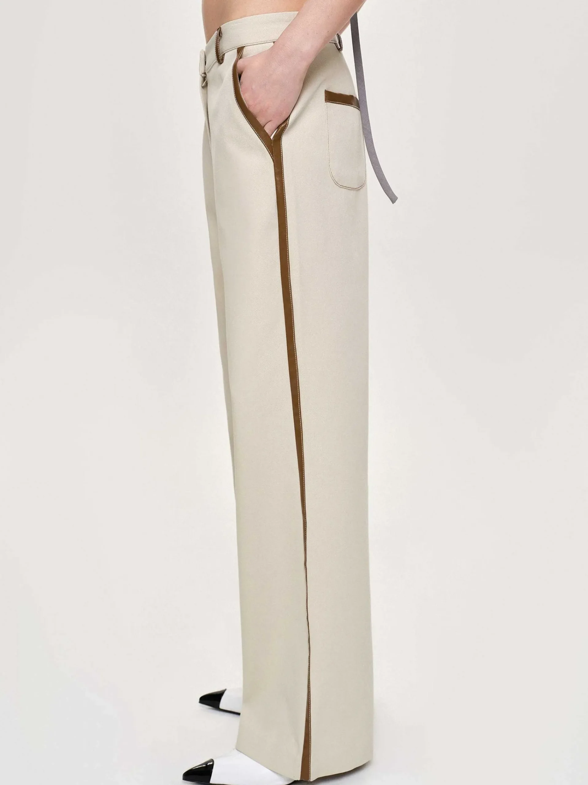 Source Unknown Bas-Pantalon A Finitions En Cuir, Toile
